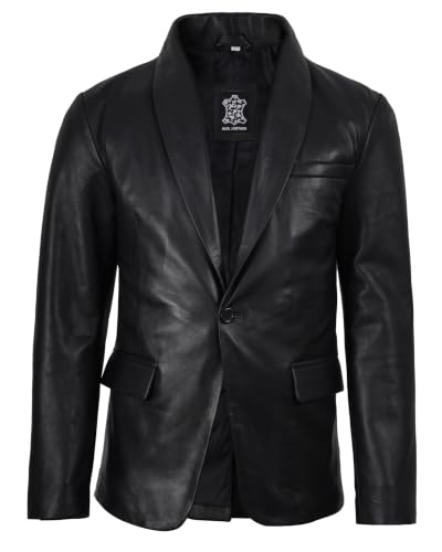 Image of fjackets Mens Leather Blazer Jacket - Real Lambskin Leather Sport Coat, 2-Button, Fully Lined, Business to Weekend