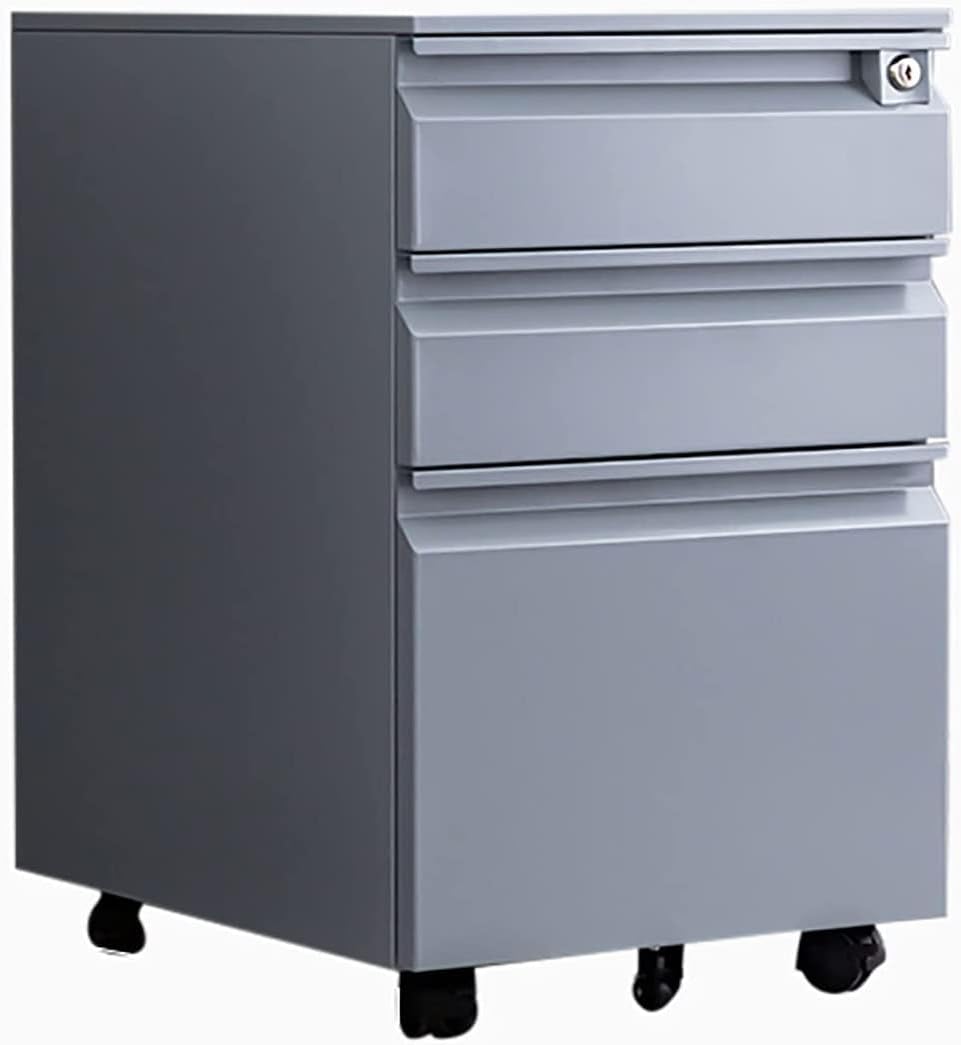 Office Desk Organizer Mobile File Cabinet with Lock and Drawers, Lockable Pedestal with Silent Slide, Grey