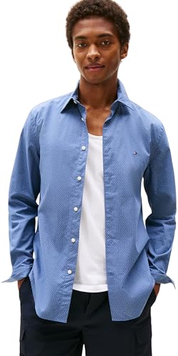 Tommy Hilfiger Chemise Homme Flex Poplin Mini Print Regular Fit, Bleu (Preppy Navy), XL