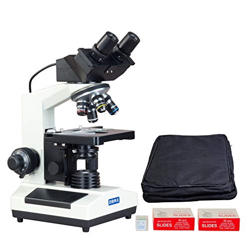 OMAX 40X-2000X Digital Binocular Compound Microscope with Built-in 3.0MP USB Camera and Vinyl Carrying Case and 100 Pieces Glass Slides and Covers