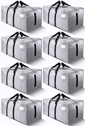 Image of HOMESURE Supports 200lbs Heavy Duty Moving Bags - Strong Zipper & Wrap-Around Handles - Water-Resistant Storage Totes, Durable Alternative to Moving Boxes - 8 Pack - Silver