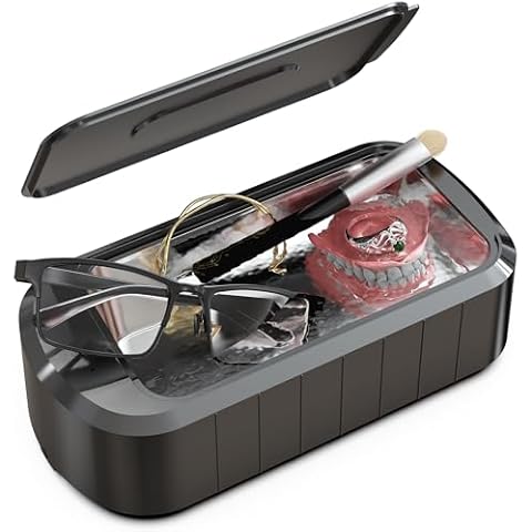 Sonic Jewelry Cleaner, Glasses Cleaner Machine with 600ML Large Capacity, 48Khz Professional Jewelry Cleaner Ultrasonic Machine for Eyeglasses, Rings, Jewelry, Watches and Dentures, Black Cover