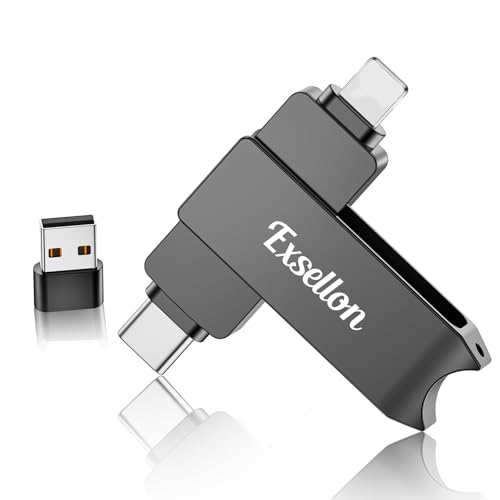 Exsellon Cle USB iPhone Stockage 128 Go, sans Application – Stockez Photos et vidéos, Cle USB pour iPhone/Pad/Android/PC