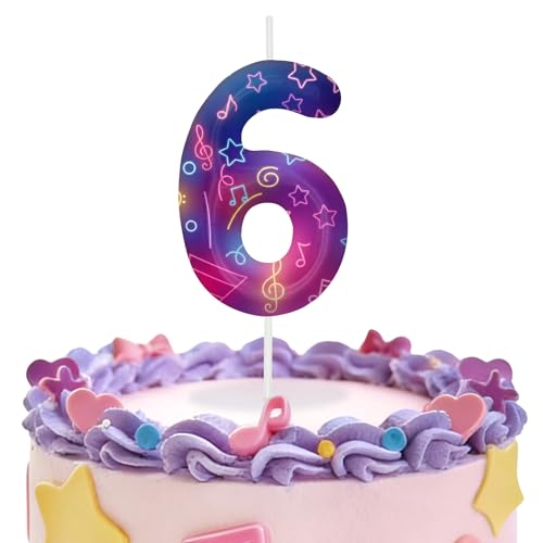Image of Purple Number 6 Birthday Candles, Cartoon Themed Cupcake Toppers for Boys Girls Cake Decorations, Cake Toppers, Birthday Decorations Party Supplies, Number Candles for Party Decor