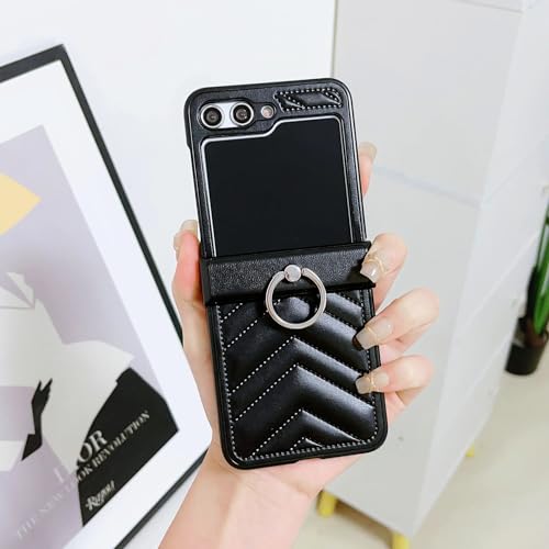 Coque Rigide Antichoc pour Galaxy Z Flip6 Cuir PU Noir idéale au quotidien