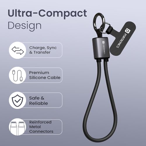 Image of Portronics 60W Velin Type C to Type C Fast Charging Cable With Cable Organizer Strap & Keychain, 480Mbps Data Sync, Rapid Charging, Premium Silicone Build, Compatible With Laptops, Smartphones (Black)