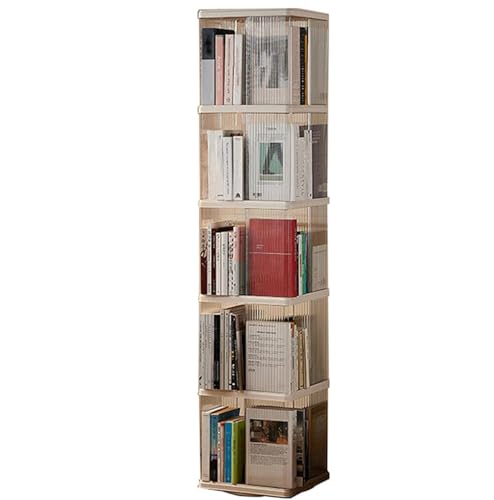 ONCTESQ Biblioteca Estantería giratoria de acrílico Transparente de 360° para Espacios pequeños, dormitorios y Salas de Estar - Soporte Cuadrado de 5 Niveles