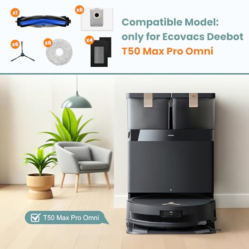 Image of 24 Pcs Replacement Parts Compatible with Ecovacs Deebot T50 Max Pro Omni Robot Vacuum, Include 1 Main Brush, 6 Dust Bags, 4 Filters, 6 Side Brushes, 6 Mop Pads and 1 Cleaning Tool