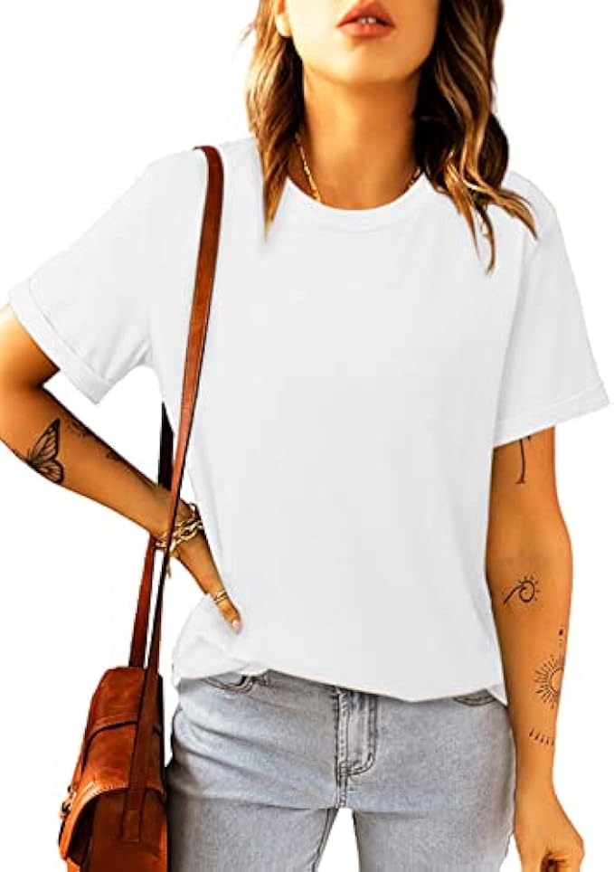 BINLIANG Women Summer Casual Short Sleeve Tee Shirt Tops Crew Neck Tshirts T Shirt Femme