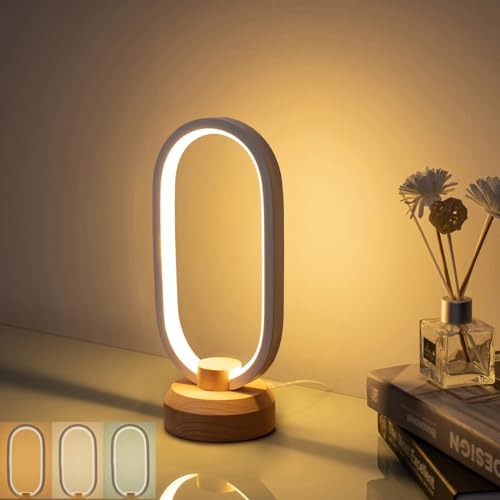 BASRAE Nightstand Bedside Lamp for Bedroom,Modern LED Oval Table Lamp Small Night Table Light,3000K- 6000K Colour Temperature Dimmable Lamps,Kids Adults Living Room Simple Home Decoration