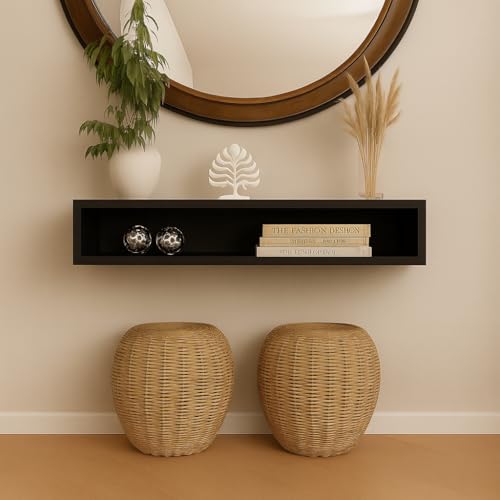 Image of Solid Wood Entertainment Floating Tv Unit for Living Room | Floating Media Tv Cabinet | Natural Finish Color and Size Off (Black, Meduim 100 CM)