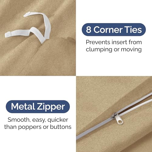 Image of Duvet Cover Queen Size Set - Extra Soft Queen Duvet Cover 90 inch x 90 inch with 2 Pillow Shams for Women, Men, Kids & Teens - Hotel Luxury w / Zipper Closures & Ties - Comfy, Cozy & Breathable (Heathered Tan)