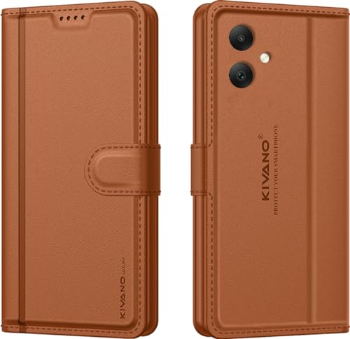 Image of KIVANO LUXE Compatible for Samsung Galaxy A05 / Samsung F05 / Samsung Galaxy M05 Luxury Handmade Leather Magnetic Flip Folio Case | Card Holder & Kickstand | Slim Protective Cover | Unisex - Brown