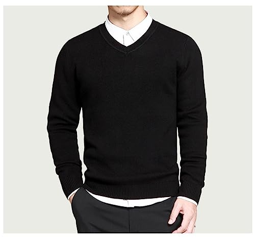 Men's Pullover Sweater V Neck Fleece Cotton Knit Sweater Solid Color Oversized Thermal Sweater2