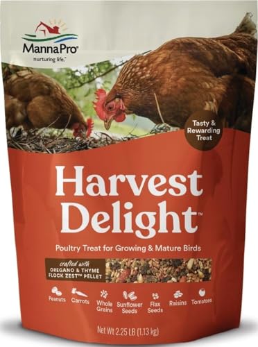 Image of Manna Pro Harvest Delight Poultry Treat, Whole Grain & Seed Mix with Fruits & Vegetables, 14% Protein Snack for Chickens, Ducks & Mixed Flocks, 2.25 lb