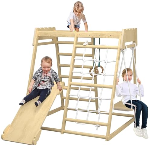 Wooden Indoor Jungle Gym, Indoor Playground Climbing Toys for Toddlers, Toddler Climbing Toys Indoor, Stall Bars for Exercise for All Family All Ages Training Stretching