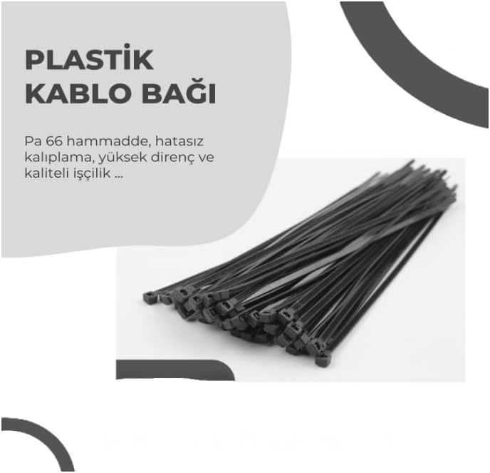 100 Adet Kablo Bağı Siyah – Plastik Cırt Kelepçe Amerikan kelepçe | Dayanıklı Kablo Toplama Bağı | Elektrik, Otomotiv, Ev ve Ofis Kullanımı İçin Güçlü Plastik Kablo Bağı (Siyah, 3.6x300 mm) - Görsel 5
