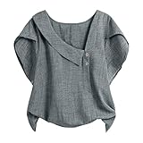 T-Shirt Damen Sommer Elegant, Leinenhemd Damen Sommer Kurzarm Leinenbluse Mit Knöpfen Oberteile Große Größen Hemdbluse Locker Sommerbluse Atmungsaktiv Damenblusen Mode Blusenshirt Leicht Tunika