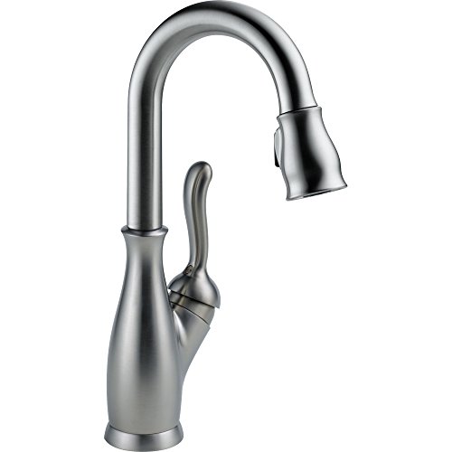 Delta Faucet Leland Bar Faucet Brushed Nickel, Bar Sink Faucet Single Hole, Wet Bar Faucets with Pull Down Sprayer, Prep Sink Faucet, Faucet for Bar Sink, Arctic Stainless 9678-AR-DST