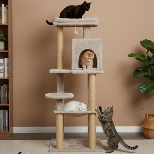 Image of Wudyhub Cat Tree Indoor Climbing Activity Tower with Scratching Posts | Cat-66-Grey | 56x45x139 cm