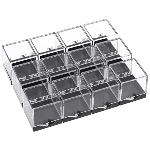 Beatifufu 12Pcs Transparent Specimen Display Box Square Plastic Storage Cases for Collectibles Mineral and Showcase Practical and Easy to Clean Storage