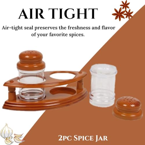 Image of Nabhya Complete Dining Table Set of Pickle Jars, Salt and Pepper Dispenser, Toothpick Holder and Spoon Holder(Wooden Look Design, Plastic) (Rasoi)