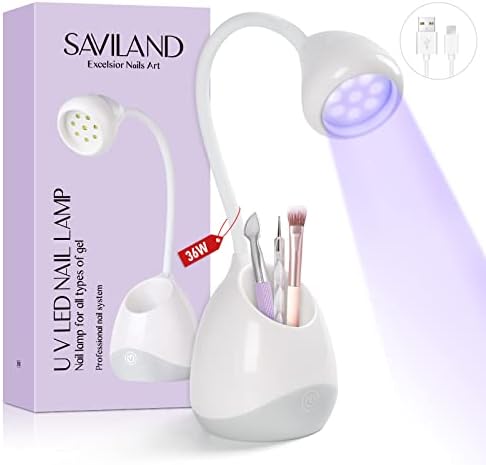 Saviland Rechargeable Nail Led Lamp - 36W Mini U V Light for Gel Nails with Nail Brush Holder Gel X Nail Lamp and Flash Cure Light for Nails Portable U V Lamp for Resin Curing for Home DIY Nail Salon