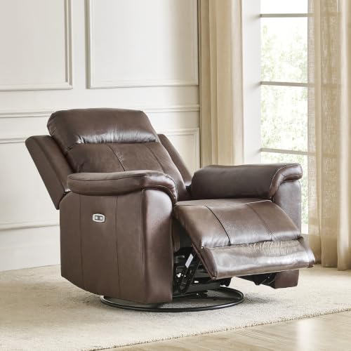 Image of Home Centre Nevil|Electric Recliner | Swivel Recliner|Half Leather|1 Seater Recliner|Brown1 Year Warranty