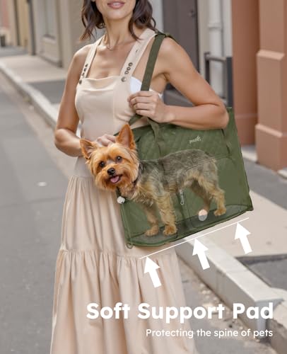 pecute Hundetasche für Kleine Hunde 4kg, Tragetasche Hund Hundetragetasche Leichte, Faltbare Hundetransportbox, Katzen Transporttasche für Unterwegs (Dunkelgrün)