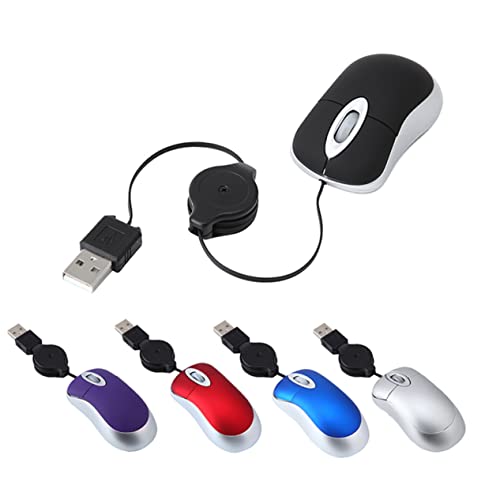 LAPYAPPE Mini Ratón USB Cableado Retráctil Mouse Óptico Portátil para Computadoras y Laptops Ergonómico y Resolución De dpi
