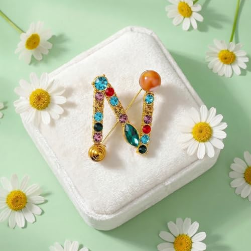 Image of Initial Brooch Pins A-Z 26 Letters Brooches For Women Colorful Enamel Alphabet Pin Pearl Crystal Lapel Pin