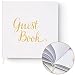 Wedding Guest Book Gold Guestbook - Blank NO Lines - Memory Signature Message Book - Christening Birthday Engagement Party - White Paper Ribbon & Foil Stamping - Thick Paper 32 Page/64 Side Square