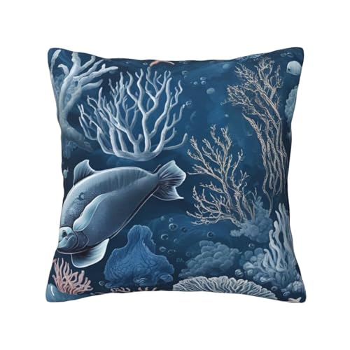 KPXXAQT Housse de coussin carrée avec imprimé océan Pacifique - Facile d'entretien - Fermeture éclair invisible