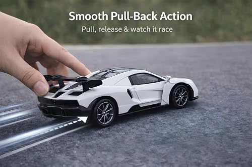 Image of 1:36 Die Cast McLaren Toy Car with Light & Sound, Pull Back Action Metal Sports Car Model with Openable Doors, LED Lights & Music, Toy Car for Kids Boys Girls & Collectors (White)