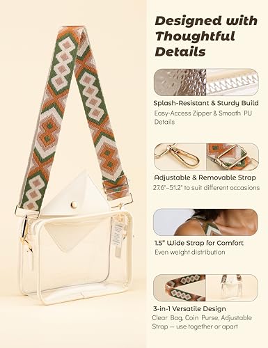 Clear Bag 12x6x12 Stadium Approved, 3 In 1 Clear Western Purse With Wallet & Adjustable Strap, Stadium Bags For Women, Concert Bags, Sports Festivals Concert Sport Prom Party Accessories3