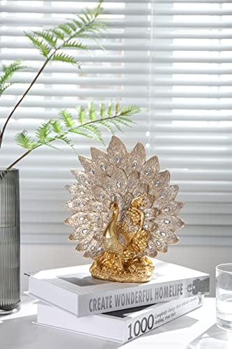 TERESA'S COLLECTIONS Modern Luxury Gold Peacock Ornaments for Living Room, Resin Peacock Statues Sculptures Figurines, Peacock Gifts for Home Accessories, Table Decorations Centerpiece, 21.6cm Tall