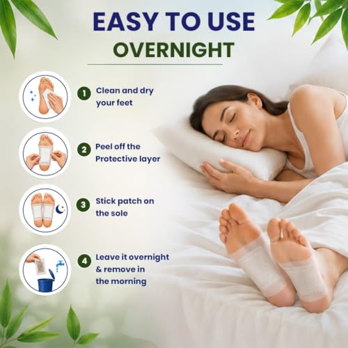 Image of Shatras Herbal Foot Patch for Detox & Relaxation | Overnight Foot Pads for Tired Feet | Natural Ingredients for Sleep Aid, Pain Relief, Toxin Removal with Bamboo Vinegar Foot Patches with Adhesive Sheets-20 Pieces (PACK OF-2)