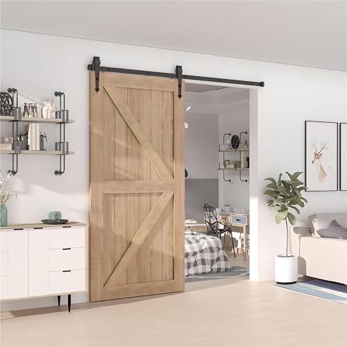 ZEKOO 6.6FT Barn Door Hardware Kit Sliding Barn Door Track Kit for Single Door, Low Ceiling Smoothly and Quietly, Easy to Install (Arrow Shape Hanger)