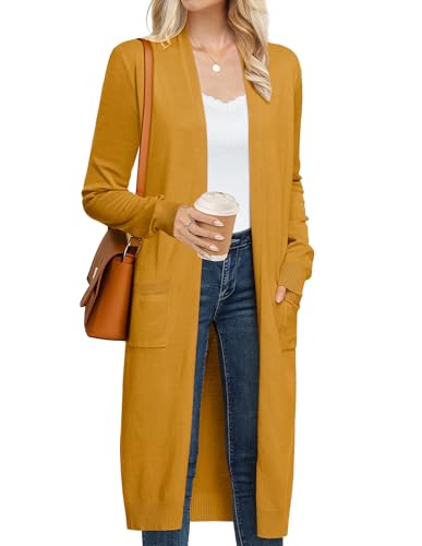 GRACE KARIN Women's 2026 Trendy Long Cardigans Sweater Open Front Long Sleeve Maxi Duster Coats with Pockets(Mustard,XL)