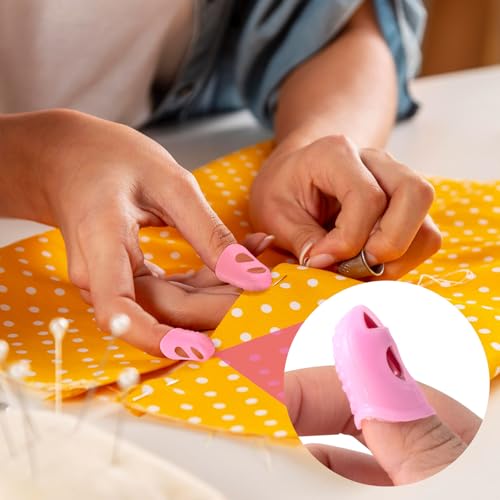 ANCIRS 20 Pcs Rubber Finger Tips, 5 Sizes Guitar Fingertip Protector Pads, Thimble Finger Tips Cover, Breathable Thimble Finger Grips for Sorting Paper, Money Counting, Hand Sewing (Pink, White)