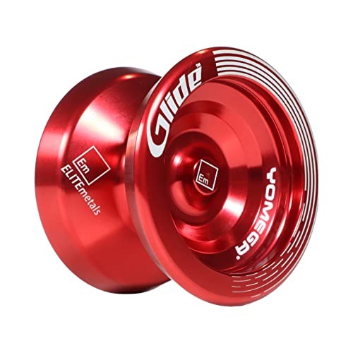 Yomega Glide® - Yoyo réactif professionnel en métal aluminium pour joueurs avancés - En forme d'aile - Yoyo à roulement à billes taille C + gant + 5 cordes supplémentaires + garantie 3 mois (rouge)