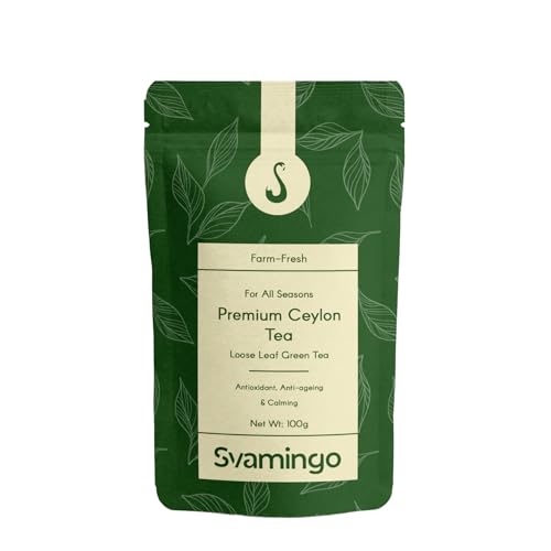 Image of Ceylon Green Tea 100g (50 Cups) - Direct from Sri Lanka, Loose Leaf, Single Garden, High Grown, Antioxidant Rich, Delicately Smooth, Best for Weight Loss & Heart Health | SVAMINGO