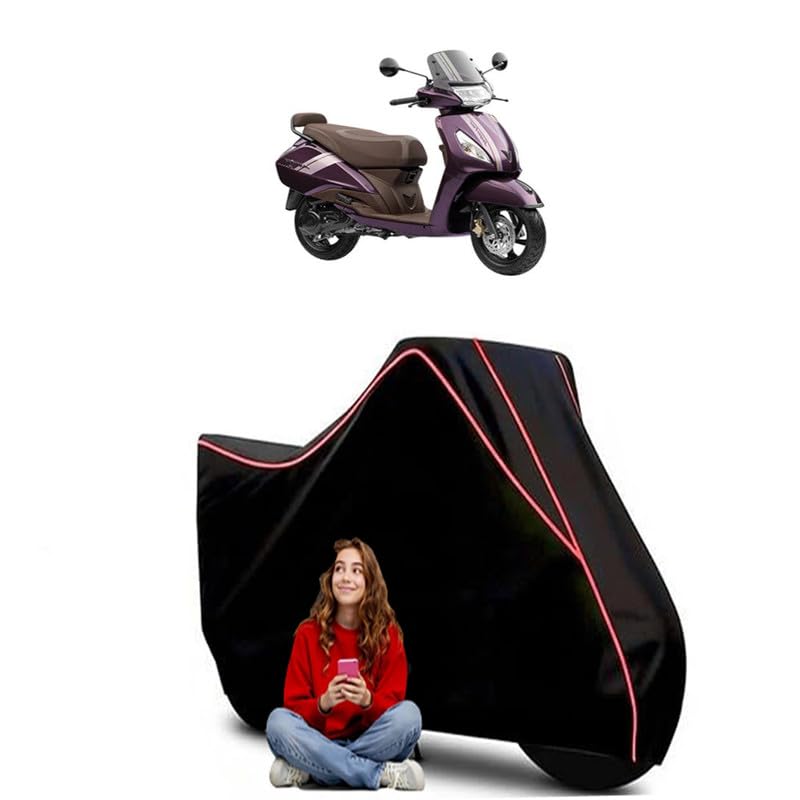 Image of Jupiter Classic BS6 Scooty Bike Cover Water Resistant Outdoor Use Universal Fit Scooters Motorcycles Heavy Duty UV Protection Dust Rain Scratch Resistant Elastic Bottom Black Blue Piping