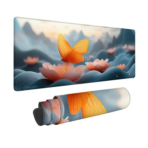 Tapis de souris XXL 800x400mm bleu lotus avec bords cousus et base antidérapante