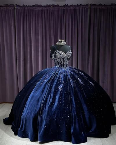 Puffy Velvet Quinceanera Dresses Ball Gown Sweet 16 Dresses with Appliques Beaded Sparkly V Neck Evening Gown2