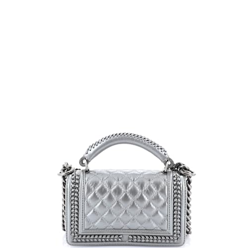 Pre-Loved Chain Handle Boy Flap Bag Quilted Calfskin Small, Gray3