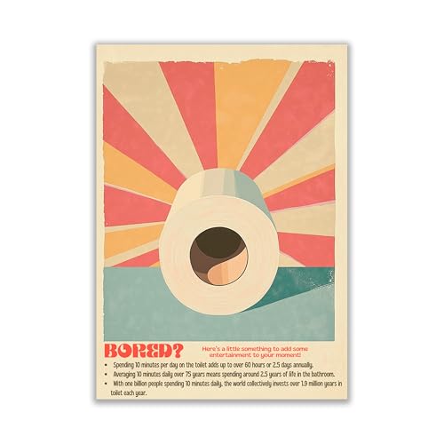 WBdesignz Affiche pour toilettes – « BORED? » – Affiche rétro pour la salle de bain avec des faits amusants – Décoration murale humoristique pour les toilettes d’invités, les toilettes et les WC