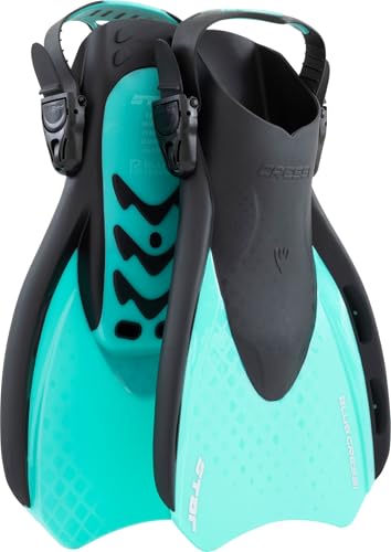 Cressi Star Short Adjustable Open Heel Fins, Black/Aqua Green, S/M