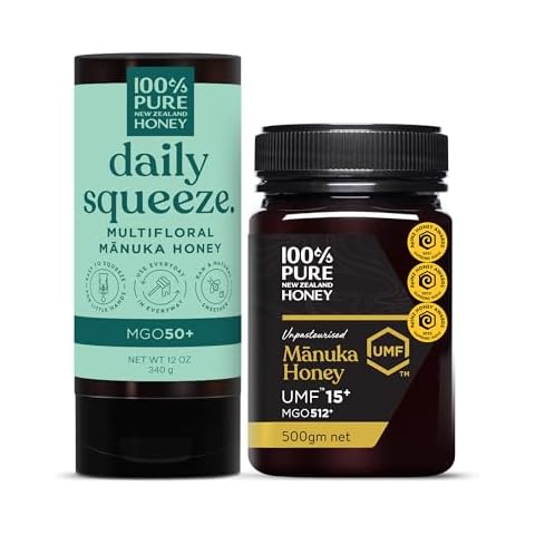 100% Pure New Zealand Manuka Honey MGO 50+ Multifloral Squeezy and UMF 15+ (500g) Bundle Cover