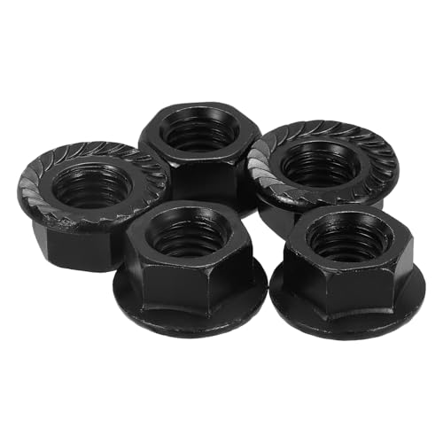 Kozelo 5 Pcs Serrated Flange Hex Nuts - [M14-2-Coarse] Carbon Steel Black Oxide, Flange Nuts Hexagon Serrated Locknuts Hardware for Machinery Industrial Home Appliances Lawn